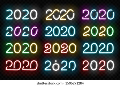 Vector set of realistic isolated neon sign of 2020 logo for template decoration and invitation covering on the transparent background. Concept of Happy New Year and Merry Christmas.
