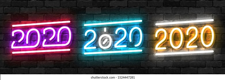 Vector set of realistic isolated neon sign of 2020 year logo for template decoration and covering on the wall background. Concept of Happy New Year and Merry Christmas.