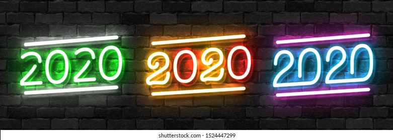 Vector set of realistic isolated neon sign of 2020 year logo for template decoration and covering on the wall background. Concept of Happy New Year and Merry Christmas.