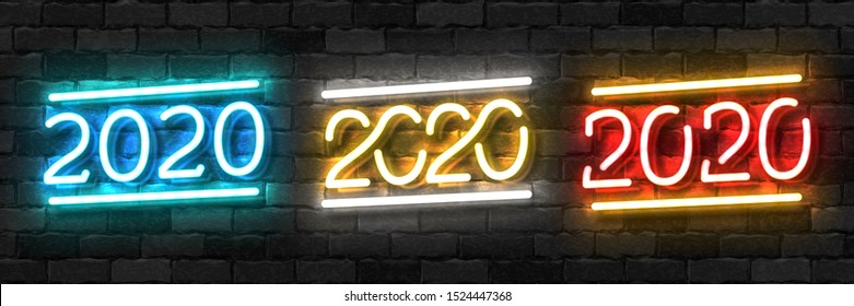 Vector set of realistic isolated neon sign of 2020 year logo for template decoration and covering on the wall background. Concept of Happy New Year and Merry Christmas.