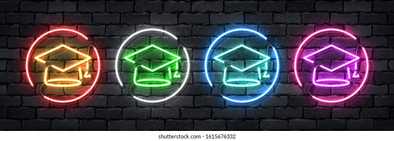 Vector set of realistic isolated neon sign of Graduation logo for template decoration and layout covering on the wall background.