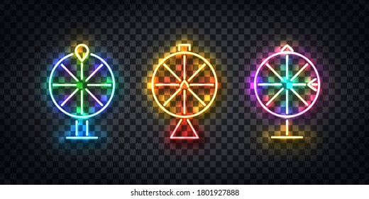 Vector Set Of Realistic Isolated Neon Sign Of Wheel Of Fortune Logo For Template Decoration And Covering On The Transparent Background. Concept Of Roulette And Jackpot.
