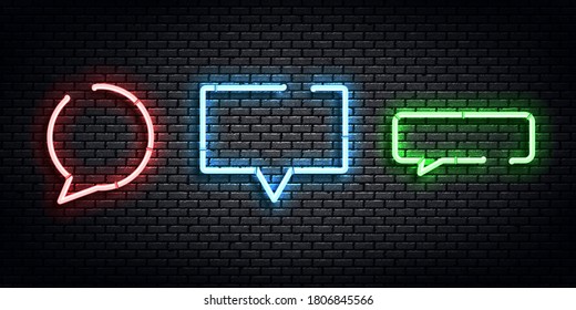 Vector set of realistic isolated neon sign of Speech Bubble logo for decoration and covering on the wall background.