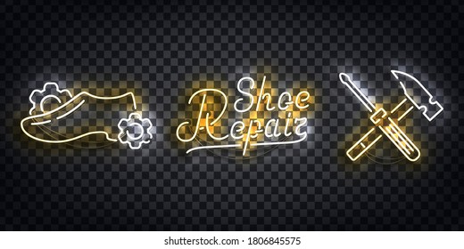 Vector set of realistic isolated neon sign of Shoe Repair logo for template decoration and layout covering on the transparent background.