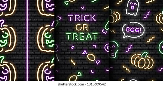 Vector set of realistic isolated neon seamless pattern of Halloween on the seamless wall.