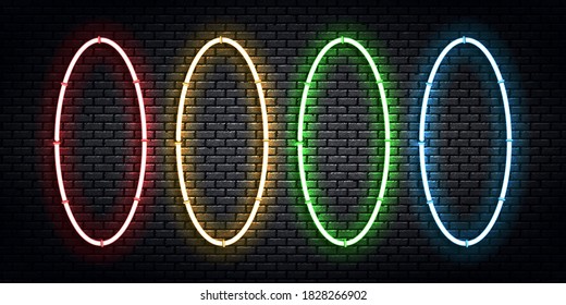 Vector set of realistic isolated neon sign of vertical frame for template and layout.