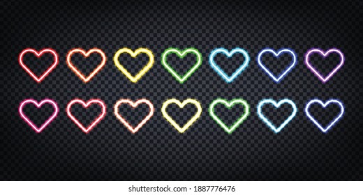 Vector set of realistic isolated neon sign of colorful hearts for template decoration and layout covering on the transparent background. Concept of Happy Valentines Day.