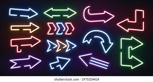 Vector set of realistic isolated neon sign of Arrow logo for decoration and template covering.