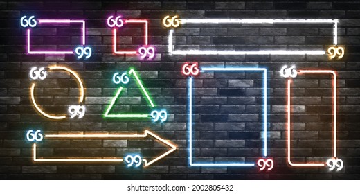 Conjunto de vectores de signo de neón aislado realista de marcos de presupuesto y bordes para la decoración y disposición de plantillas en el fondo de la pared. Concepto de burbuja de la expresión y motivación.