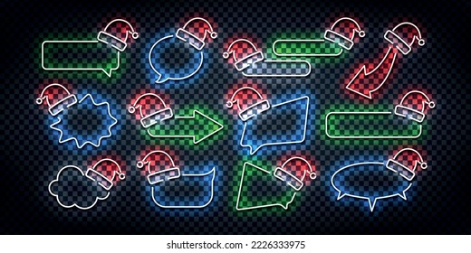 Vector set of realistic isolated neon sign of Christmas frames logo on the transparent background.