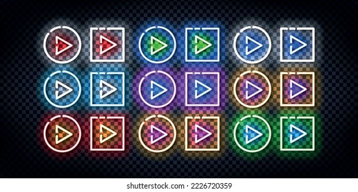Vector set of realistic isolated neon sign of Video logo on the transparent background.