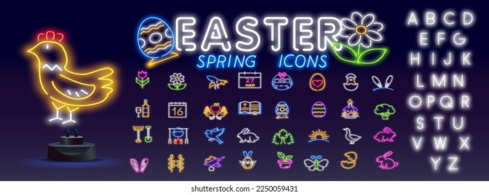 Vector set of realistic isolated neon sign of Easter logo for template decoration and invitation covering on the wall background. Concept of Happy Easter.