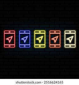 Conjunto de vetor de sinal de neon isolado realista do logotipo do folheto do Pin do mapa para decoração e cobertura no fundo transparente. Conceito de entrega, logística e transporte.