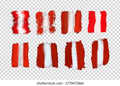 Conjunto vectorial de pinturas aisladas y realistas de la bandera del Perú para el Día de la Independencia del 28 de julio en el Perú por decoración y cobertura sobre el trasfondo transparente.