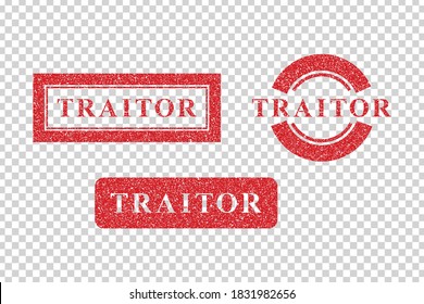 Conjunto de vectores de sellos de caucho rojo aislados y realistas de Traitor sobre el fondo transparente.