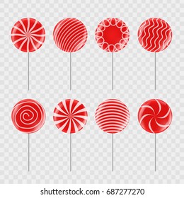 Vector set of realistic isolated red candy on the transparent background for decoration and covering.