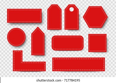 Vector set of realistic isolated red blank price tag coupons for decoration and covering on the transparent background. Concept of discount and sale.