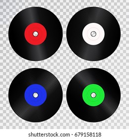 Vector set of realistic isolated retro vinyl record for decoration and covering on the transparent background.
