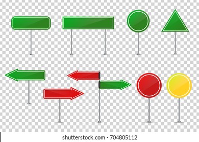 Vector set of realistic isolated road street signs for decoration and covering on the transparent background. Concept of road caution, traffic and logistics.