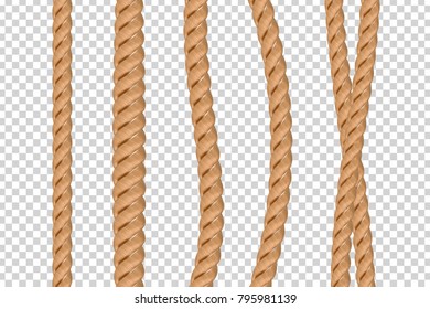 Vector set of realistic isolated rope for decoration and covering on the transparent background.