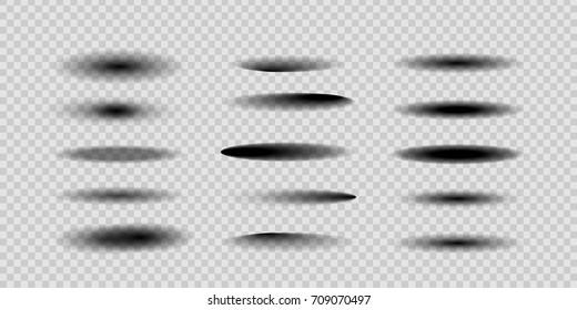 Vector set of realistic isolated round and oval shadows for decoration and covering on the transparent background.