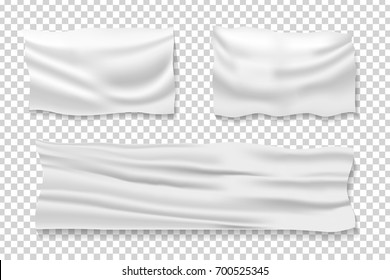 Vector set of realistic isolated satin fabric banners for decoration and covering on the transparent background.