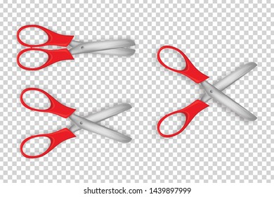 Vector set of realistic isolated scissors for template decoration on the transparent background.