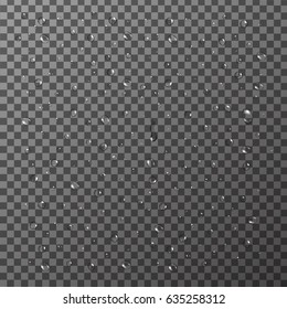 Vector set of realistic isolated water drops on the transparent background.