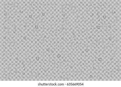 Vector set of realistic isolated water drops on the transparent background.