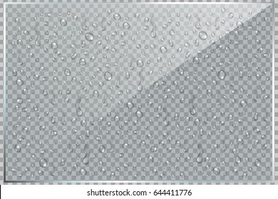 Vector set of realistic isolated water droplets on the glass on the transparent background.