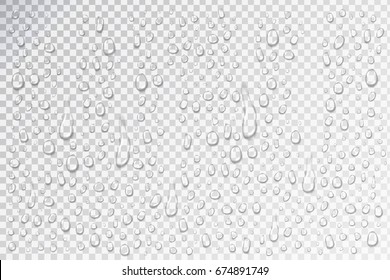 Vector set of realistic isolated water droplets for decoration and covering.