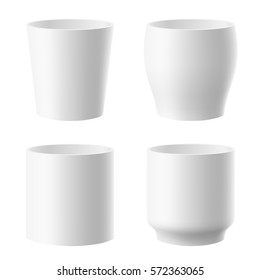 Vector Set Of Realistic Isolated White Flower Pot On White Background.