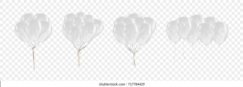 Vector set of realistic isolated white balloons for celebration and decoration on the transparent background. Concept of happy birthday, anniversary and wedding.