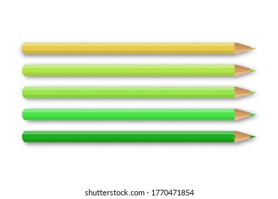 Vector set of realistic isolated wooden green colored pencil on the white background for decoration and covering.