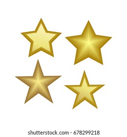 Vector set of realistic metallic golden stars isolated on white background. 
Glossy yellow 3D trophy star icon. Symbol of leadership.