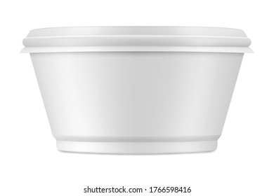 Vector set of realistic mockup of closed plastic packaging for yogurt or other food, isolated on white. Front view. EPS 10.