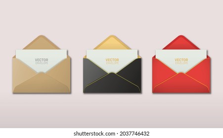 Vector set of realistic Opened envelope with invitation card