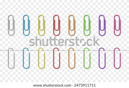 Vector set of realistic paper clips png. Attached paper clips, paper clips. Multi-colored paper clips png.