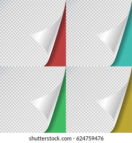 Vector set of realistic paper page curl on the transparent background.