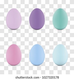 Vector set of realistic pastel eggs isolated on transparent background. 