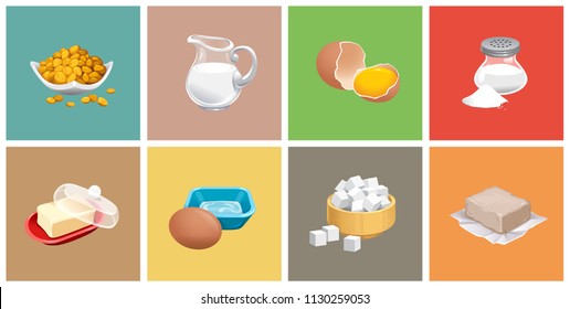 vector set of realistic pitcher of milk butter sugar salt