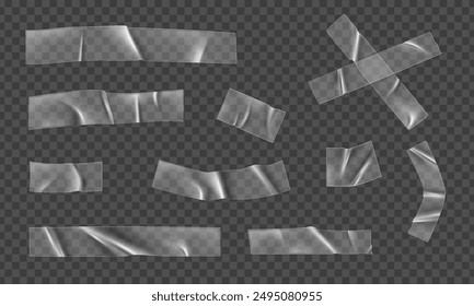 Vector set of realistic plastic transparent adhesive tape in different positions. 