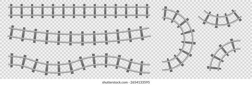 Vector Set of Realistic Railway Tracks – Curved and Straight Railroad Sections