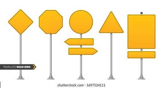 Vector Set Of Realistic Road Signs. Blank Yellow Road Sign. Isolated On White Background