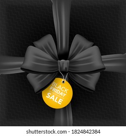 vector set of realistic shiny black ribbons and yellow black friday sale tag. black friday concept