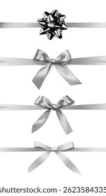 Vector set of realistic shiny silver ribbon with bow - gift wrapping decorations on white background