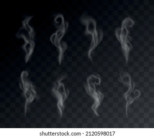 Vector set of realistic smoke effects on dark background