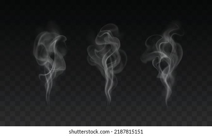 Vector set of realistic smoke effects on dark background