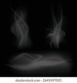 Vector set of realistic smoke effects on dark background