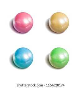 Vector Set of Realistic Spheres, Shiny Pearls, Luxury Stones with Shadows Isolated on White Background.